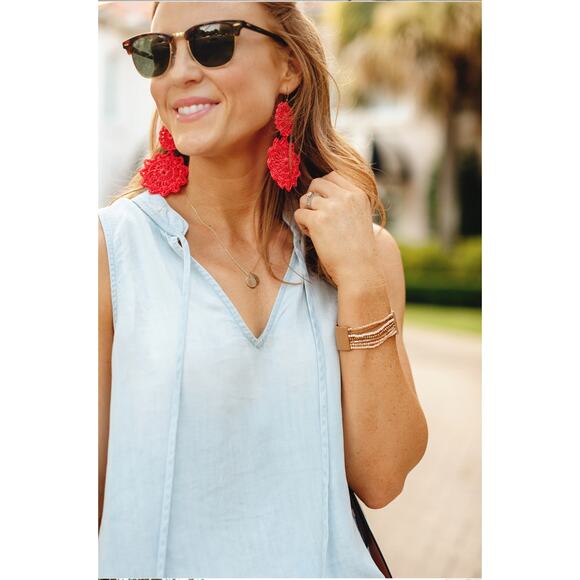 ROLLER RABBIT Macrame Earring Black Hook Crochet Boho Casual NEW - Picture 2 of 3